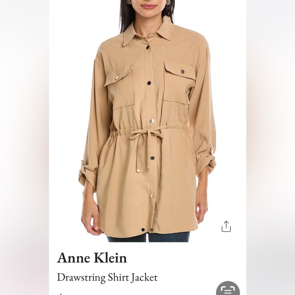 Anne Klein XL(16/18)Drawstring Shirt Jacket, Tan, Roll Sleeve Tab, NWT
